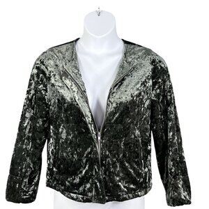 Sanctuary Womens M Crushed Velvet Zip Jacket Olive Green Dark Academia Timeless